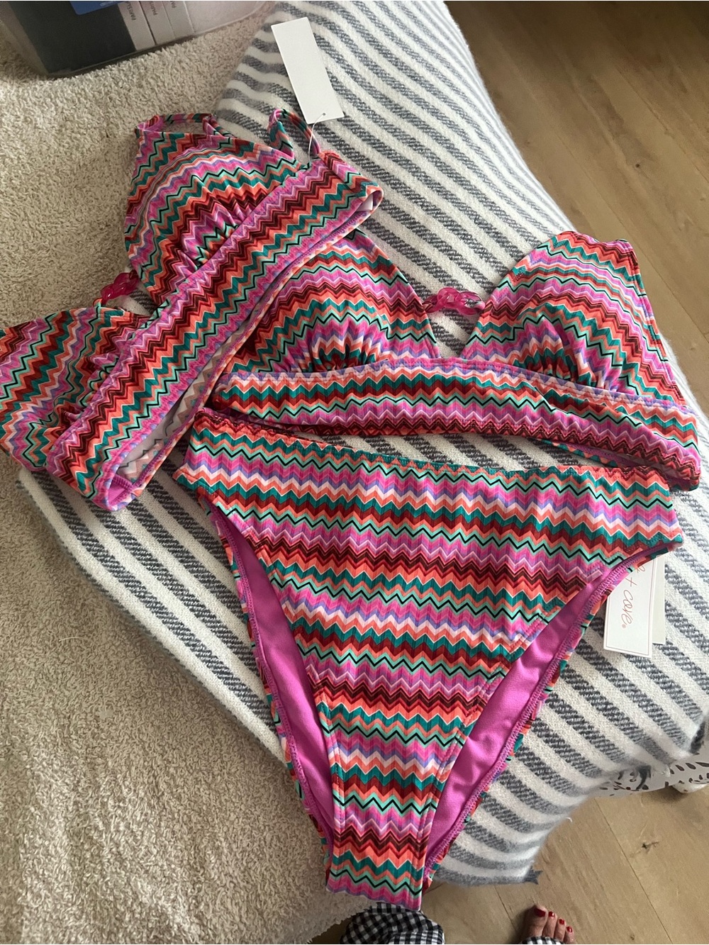 Vibrant Chevron Print Bikini Set - Pink, Green & Coral Salt + Co